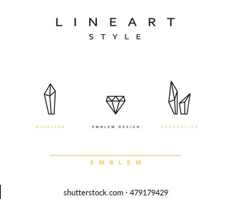 Crystal Diamond vector icon style line art. Monogram emblem element design style linear.
