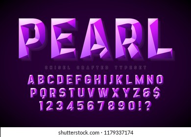 Crystal display font with facets, alphabet, letters and numbers. Swatch color control