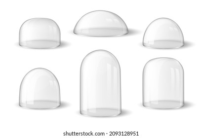 Crystal Domes. Acrylic Souvenir Spheres True Transparency Vector, Protective Stand Glass Dome Set Isolated, Empty Case Shields, Transparent Covers, Kitchen Storage Jars Christmas