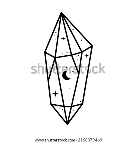 Crystal drawing. Cute astrology crystals with ctars and moon. Mystical tshirt print. Magic celestial element.