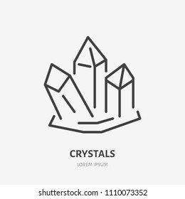 Crystal flat line icon. Gemstone, magic crystals sign. Thin linear logo for magician store.