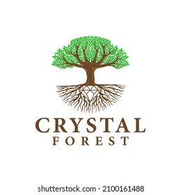 crystal forest trees, roots logo inspiration