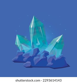 Crystal gem fantasy gemstone. Vector jewel icon Isolated cartoon minerals and gemstones. Magical glowing inside diamond. Geology crystals EPS