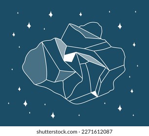 Crystal gem outline icon. Magic crystal concept. Modern vector illustration. Transparent line art gem with stars. Minimalistic design for web.