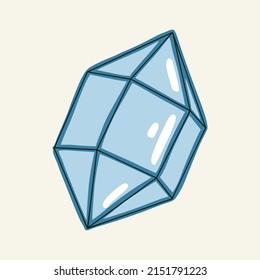 Crystal gem, vector gem and gem icon. Isolated cartoon mineral, crystal and gemstone. Blue crystal.