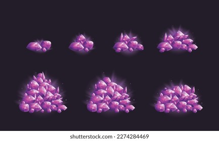 Die Sammlung von Kristallschmuck, die Cartoon Magic-Edelsteine und Naturminerale, Die Vermögenswerte von Trophäen-Spielen. Vektorgrafik