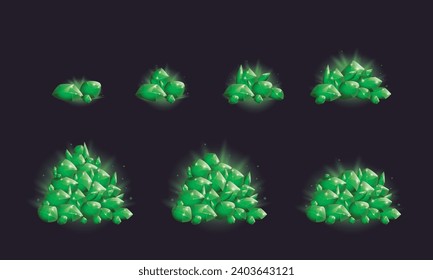 Crystal gems collection, Cartoon Magic gemstones and Natural minerals, Trophy game assets. vector illustration.