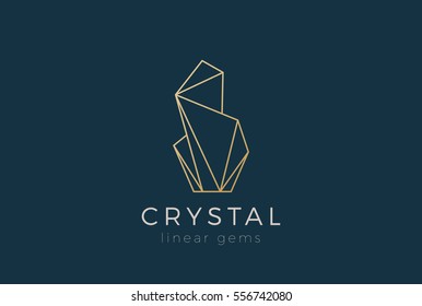 Crystal Gems Logo Design Vector Template Linear Style.
Jewelry Fashion Luxury Logotype Concept Outline Icon