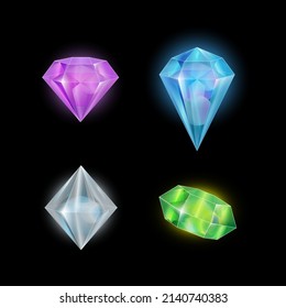 Crystal gems, vector gems and gemstone icons. Isolated cartoon minerals, crystals and gems.
Vector set of crystals, magic stones.