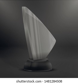 crystal glass plain figure trophy award plaque isolated mock-up on black stand