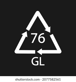 Crystal Glass recycling code 76 GL. Black Vector illustration
