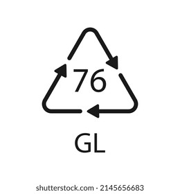 Crystal Glass recycling code 76 GL. Vector illustration