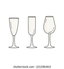 Gafas de cristal puestas. Herramientas y aparatos de cocina, utensilios de cocina y utensilios. Estilo Doodle.