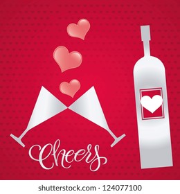 Crystal glasses with wine on red background.