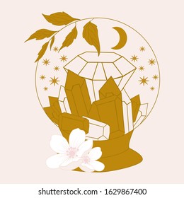 crystal globe with gems and flowers, vector illustration, perfect to use on the web or in print