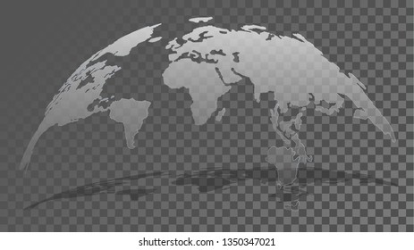 Crystal Globe Map Isolated on Transparent Background with Shadow. Save Planet Resources Concept. Vector Illustration