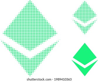 Icono con puntos de semitono de cristal. El patrón de semitono contiene elementos de círculo. Icono vectorial de cristal en un fondo blanco.