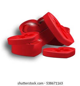 Crystal heart in a gift boxes with a red bow on a white background with shadow. Vector illustration