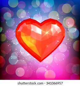 Crystal heart on bokeh background