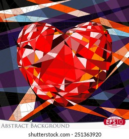 Crystal heart stained-glass window. Vector abstract background illustration.