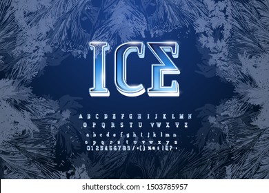 Crystal Ice Type Font Alphabet. Frozen Letters, Numbers And Punctuation Marks. Stock Vector For Your Headlines, Posters Etc.