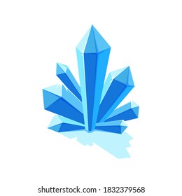 Crystal iceberg structure isolated in white background. Group of blue shiny crystals. Vector illustration in cartoon style.
