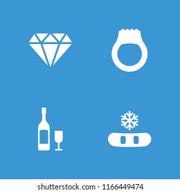 Crystal icon. collection of 4 crystal filled icons such as diamond, snowflake, wine glass and bottle. editable crystal icons for web and mobile.