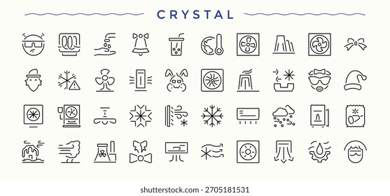 Kristallsymbol. Sammlung von einfachen Linien Web-Icons. Vektorgrafik. Lüftungssymbol-Set. Im Zusammenhang mit Luft, Temperatur, Kühlung, Zustand, Entlüftung, Lüftung und mehr.