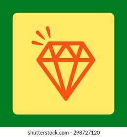 Crystal icon from Commerce Buttons OverColor Set. Vector style is orange and yellow colors, flat square rounded button, green background.