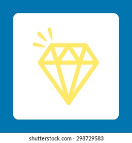 Crystal icon from Commerce Buttons OverColor Set. Vector style is yellow and white colors, flat square rounded button, blue background.