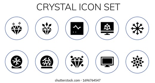 conjunto de iconos de cristal. 10 iconos llenos de cristal.  Iconos modernos sencillos, como: Diamante, bola de cristal, bola de plasma, monitor, copo de nieve