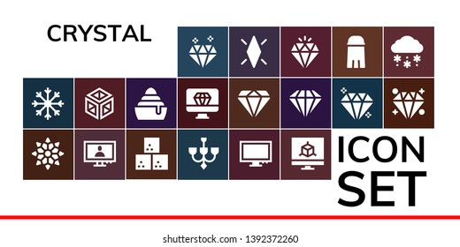 crystal icon set. 19 filled crystal icons.  Simple modern icons about  - Diamond, Snowflake, Monitor, Sugar cube, Chandelier, Crystal, Frozen, Gem, Salt, Snow