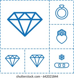 Crystal icon. set of 6 crystal outline icons such as gem, diamond, heart frozen, ring