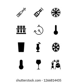 crystal icon set about thermometer, cocktail glass, snow and glass for wine vector set