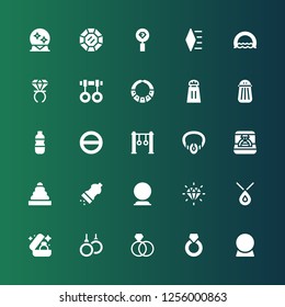 crystal icon set. Collection of 25 filled crystal icons included Crystal ball, Ring, Rings, Wedding ring, Necklace, Diamond, Salt, Cologne, Magic ball