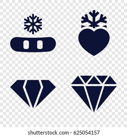 Crystal icons set. set of 4 crystal filled icons such as gem, heart frozen