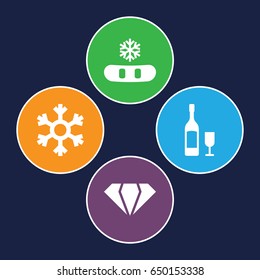 Crystal icons set. set of 4 crystal filled icons such as gem, wine glass and bottle