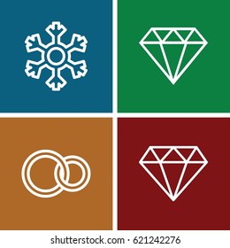 Crystal icons set. set of 4 crystal outline icons such as diamond, rings, snowflake