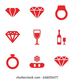 Crystal icons set. set of 9 crystal filled icons such as gem, diamond, diamond, wine glass, wine glass and bottle, ring