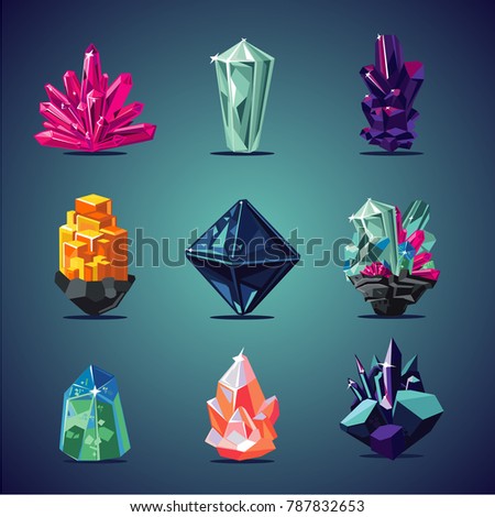 Crystal isolated icons set. Magic stones collection.