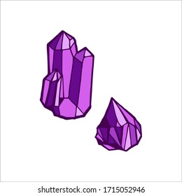 Crystal isolated vector illustration. Purple fantasy gemstone. Healing stone energy. For website, app, game user interface.