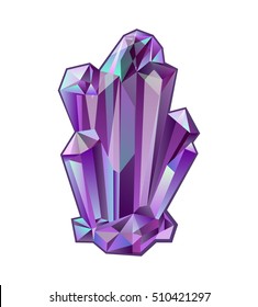 Crystal  isolated vector illustration. Purple fantasy gemstone. Healing stone energy. For website, app, game user interface.