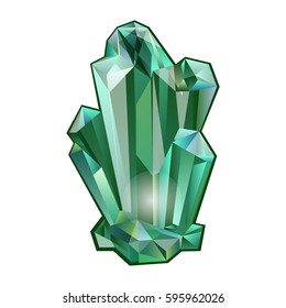Crystal isolated vector illustration.Emerald fantasy gemstone. Healing stone energy. For website, app, game user interface.