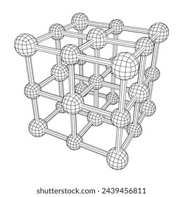 Rejilla de molécula de celosía de cristal. Sal gema de cloruro sódico. Ilustración vectorial de malla de polietileno baja.