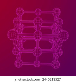 Crystal lattice molecule grid. Sodium chloride rock salt. Wireframe low poly mesh vector illustration.