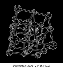 Crystal lattice molecule grid. Sodium chloride rock salt. Wireframe low poly mesh vector illustration.
