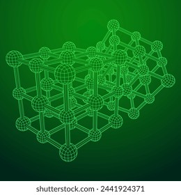 Crystal lattice molecule grid. Sodium chloride rock salt. Wireframe low poly mesh vector illustration.