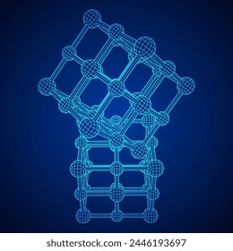 Crystal lattice molecule grid. Sodium chloride rock salt. Wireframe low poly mesh vector illustration.
