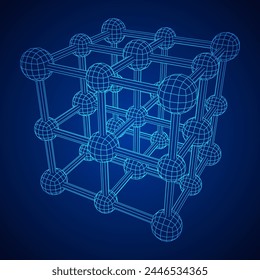 Kristallgitter-Molekülgitter. Natriumchlorid-Steinsalz. Vektorillustration mit niedrigem Drahtgitter-Polynetz.