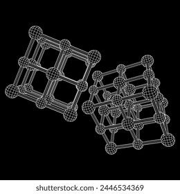 Crystal lattice molecule grid. Sodium chloride rock salt. Wireframe low poly mesh vector illustration.